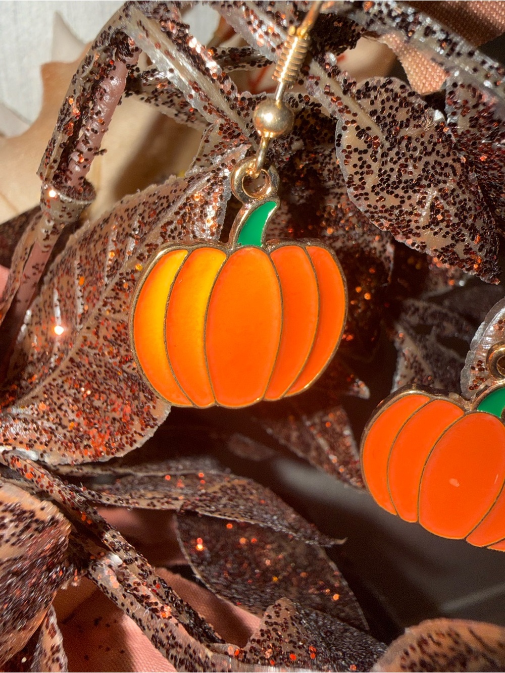 Halloween Pumpkin Enamel Drop Earrings - Orange
